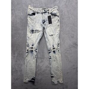 Forever 21 Jeans Mens‎ 34x31 Blue Acid Wash Distressed Skinny Stretch Ripped
